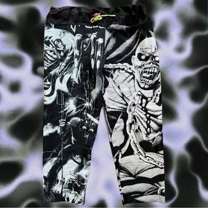 handmade iron maiden tapestry sweatpants / joggers with adjustable drawstring
